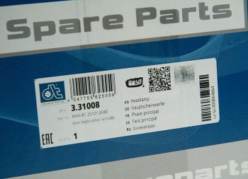 20 449 р. Фара MAN TGA,TGL,TGM,TGS,TGX,L2000,M2000 левая (2хН7, с корректором) DT DT 3.31008  с доставкой в г. Пермь. Увеличить фотографию 4