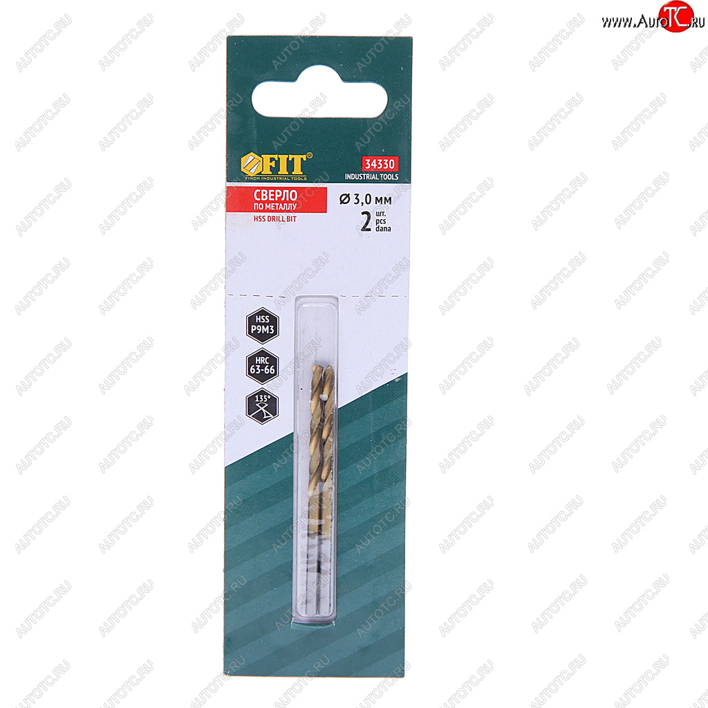 147 р. Сверло по металлу 3.0х60мм HSS Titanium (2шт.) FIT FIT 34330  с доставкой в г. Пермь