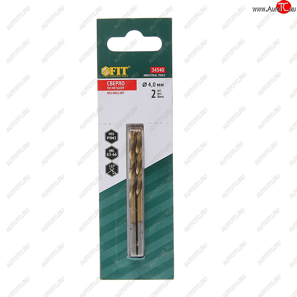 185 р. Сверло по металлу 4.0х75мм HSS (2шт.) Titanium FIT FIT 34340  с доставкой в г. Пермь
