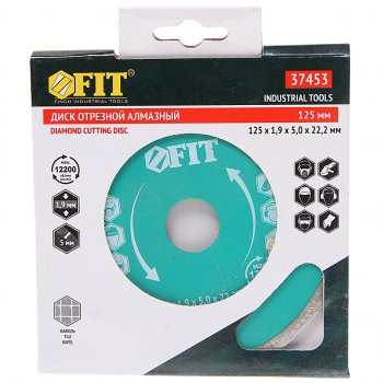 379 р. Круг отрезной 125х22мм алмазный сплошной FIT FIT 37453  с доставкой в г. Пермь. Увеличить фотографию 1