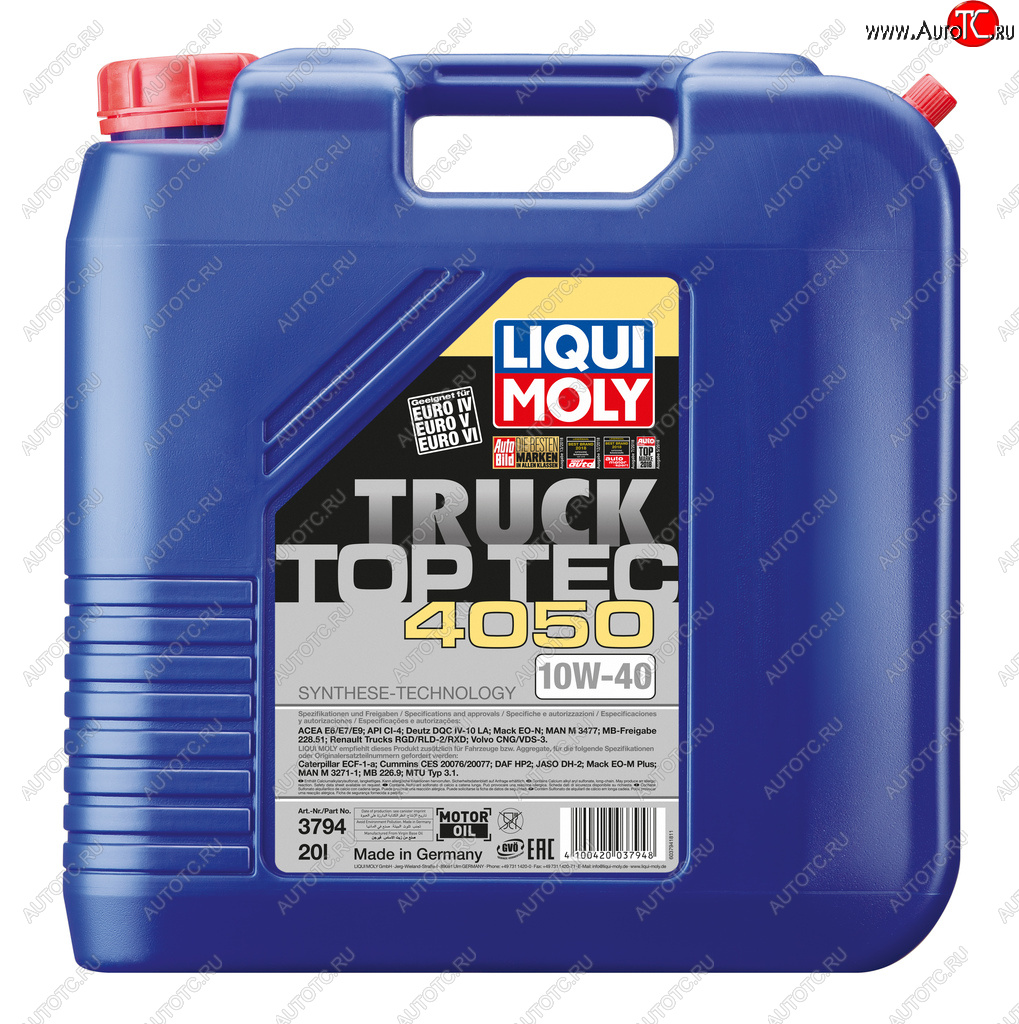 20 849 р. Масло дизельное TOP TEC Truck 4050 10W40 синт.20л LIQUI MOLY LIQUI MOLY 3794  с доставкой в г. Пермь