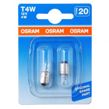 174 р. Лампа 12V T4W BA9s блистер (2шт.) OSRAM OSRAM 3893-02b  с доставкой в г. Пермь. Увеличить фотографию 1