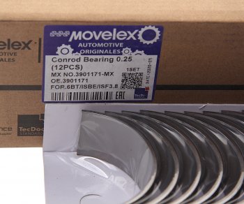 659 р. Вкладыши КАМАЗ дв.CUMMINS ISBe,ISDe шатунные верхние d=0.25 комплект 12шт. MOVELEX MOVELEX 3901171-mx  с доставкой в г. Пермь. Увеличить фотографию 2