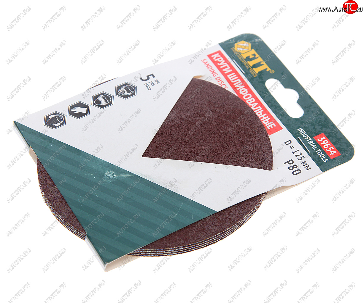 99 р. Бумага наждачная на липучке D125 Р80 5шт. FIT FIT 39654  с доставкой в г. Пермь