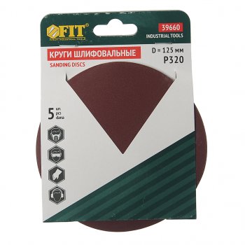 99 р. Бумага наждачная на липучке D125 P320 5шт. FIT FIT 39660  с доставкой в г. Пермь. Увеличить фотографию 1