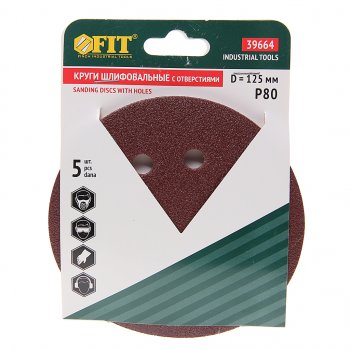 99 р. Бумага наждачная на липучке D125 P80 8 отверстий 5шт. FIT FIT 39664  с доставкой в г. Пермь. Увеличить фотографию 1