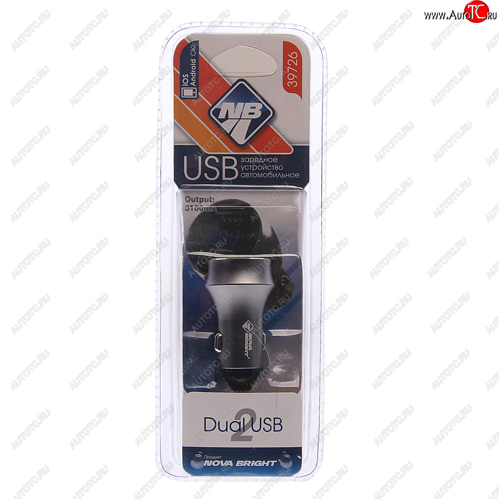 399 р. Устройство зарядное в прикуриватель 2USB 12-24V с вольтметром NOVA BRIGHT NOVA BRIGHT 39726  с доставкой в г. Пермь
