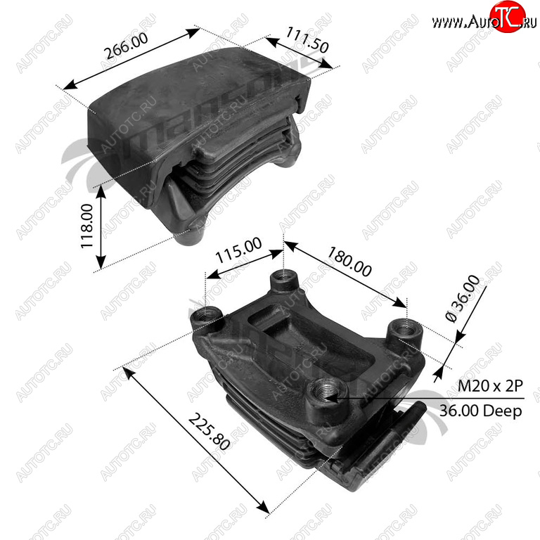 5 899 р. Подушка MAN TGA рессоры правая (263.9х147.2х124мм) MANSONS MANSONS 400.512 MANSONS 400.512  с доставкой в г. Пермь