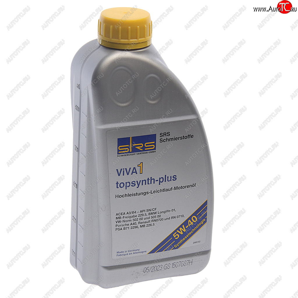 1 599 р. Масло моторное VIVA 1 TOPSYNTH Plus 5W40 синт.1л SRS SRS 4033885001738  с доставкой в г. Пермь