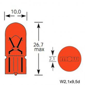21 р. Лампа 12V WY5W W2.1x9.5d 30лм желтая Amber TESLAFT (Россия) TESLAFT 4631111142899  с доставкой в г. Пермь. Увеличить фотографию 2