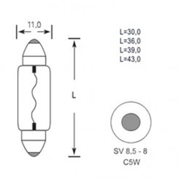 34 р. Лампа 12V C5W SV8.5-8 36мм 45лм TESLAFT (Россия) TESLAFT 4631111143117  с доставкой в г. Пермь. Увеличить фотографию 2