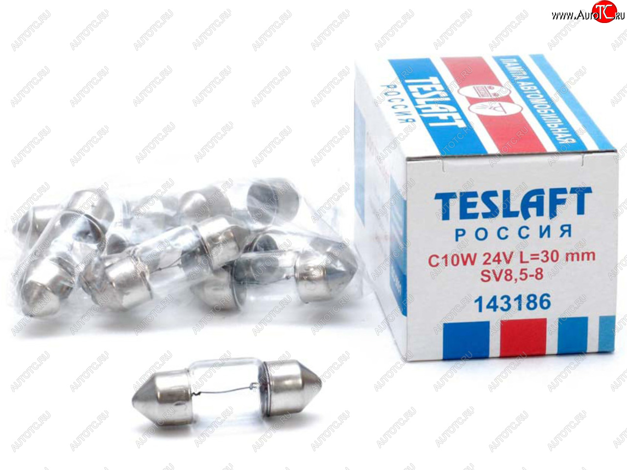 43 р. Лампа 24V C10W SV8.5-8 30мм 110лм TESLAFT (Россия) TESLAFT 4631111143186  с доставкой в г. Пермь