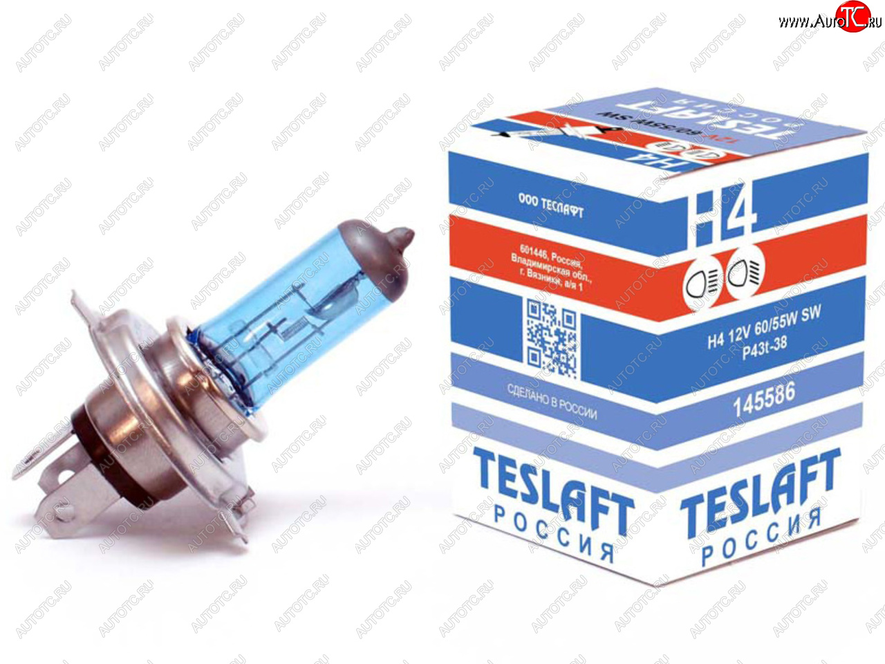 319 р. Лампа 12V H4 6055W P43t-38 38503800К 1290950лм Super White TESLAFT (Россия) TESLAFT 4631111145586  с доставкой в г. Пермь
