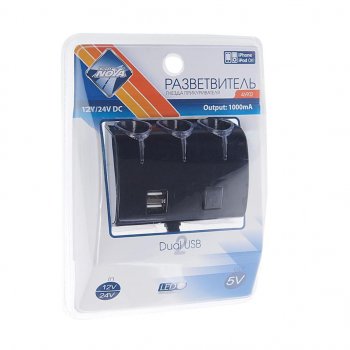499 р. Разветвитель прикуривателя 3-х гнездовой 12-24V 2USB черный NOVA BRIGHT NOVA BRIGHT 46902  с доставкой в г. Пермь. Увеличить фотографию 1