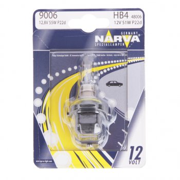 439 р. Лампа 12V HB4(9006) 51W P22d блистер (1шт.) Standard NARVA NARVA 480064000  с доставкой в г. Пермь. Увеличить фотографию 1