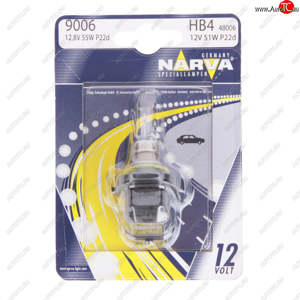 439 р. Лампа 12V HB4(9006) 51W P22d блистер (1шт.) Standard NARVA NARVA 480064000  с доставкой в г. Пермь