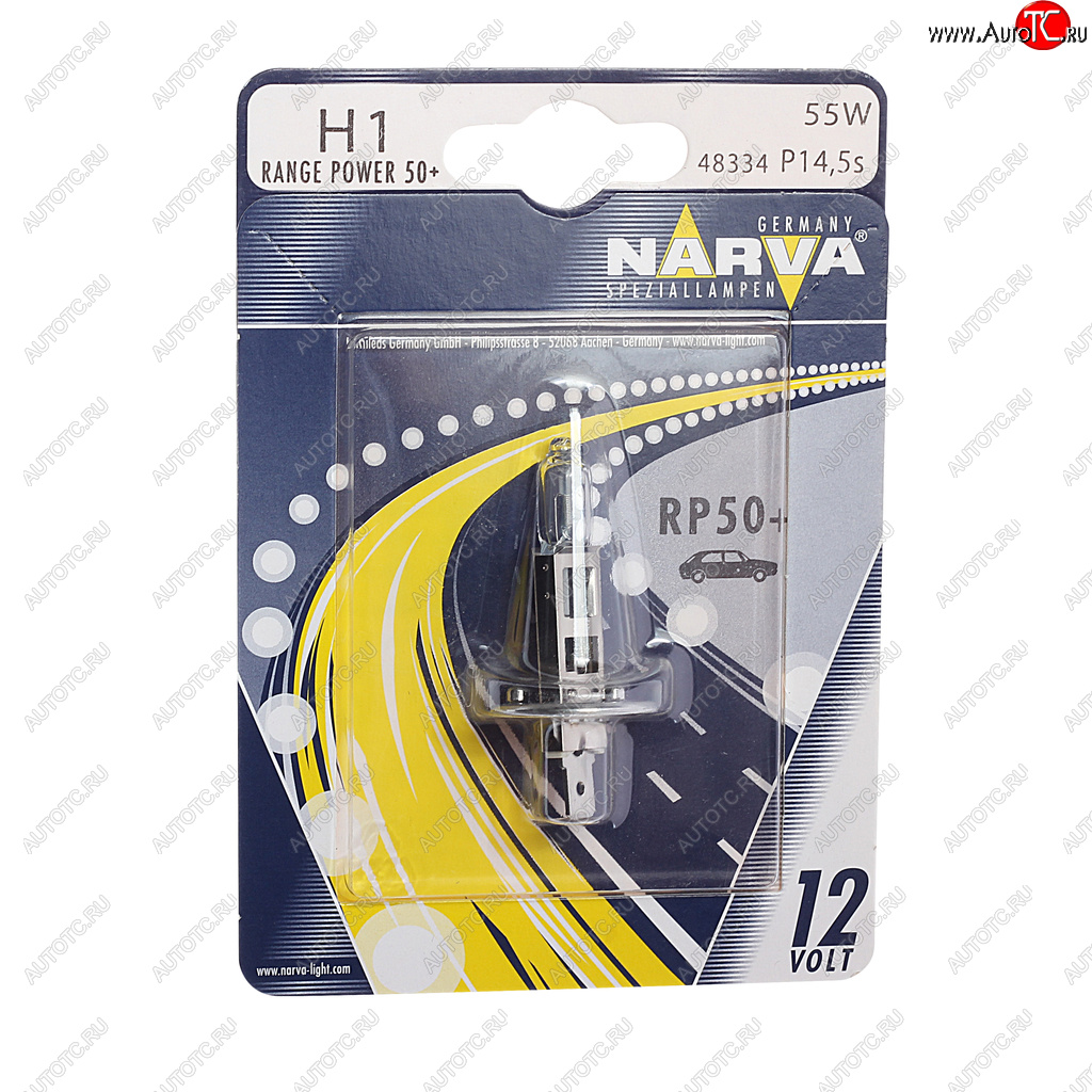 499 р. Лампа 12V H1 55W P14.5s +50% блистер (1шт.) Range Power 50+ NARVA NARVA 483344000  с доставкой в г. Пермь