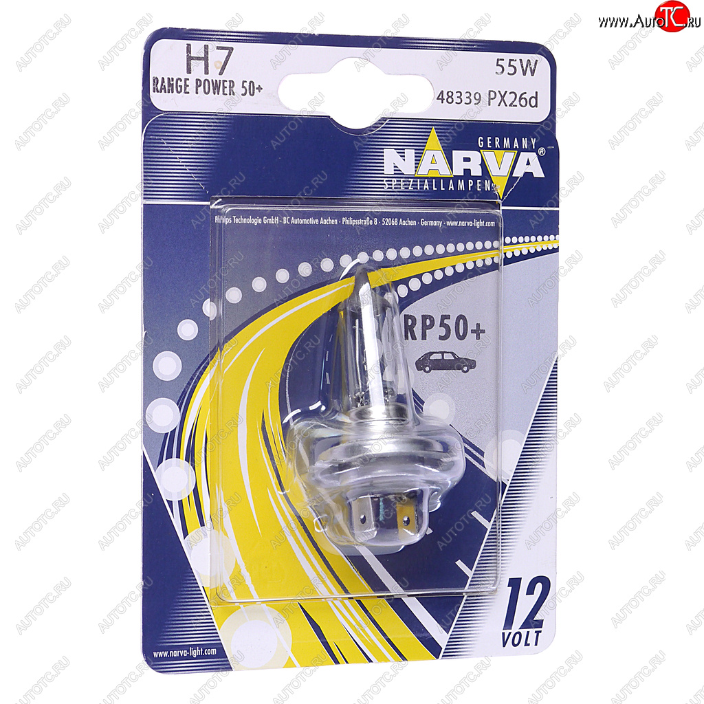 659 р. Лампа 12V H7 55W PX26d +50% блистер (1шт.) Range Power 50+ NARVA NARVA 483394000  с доставкой в г. Пермь