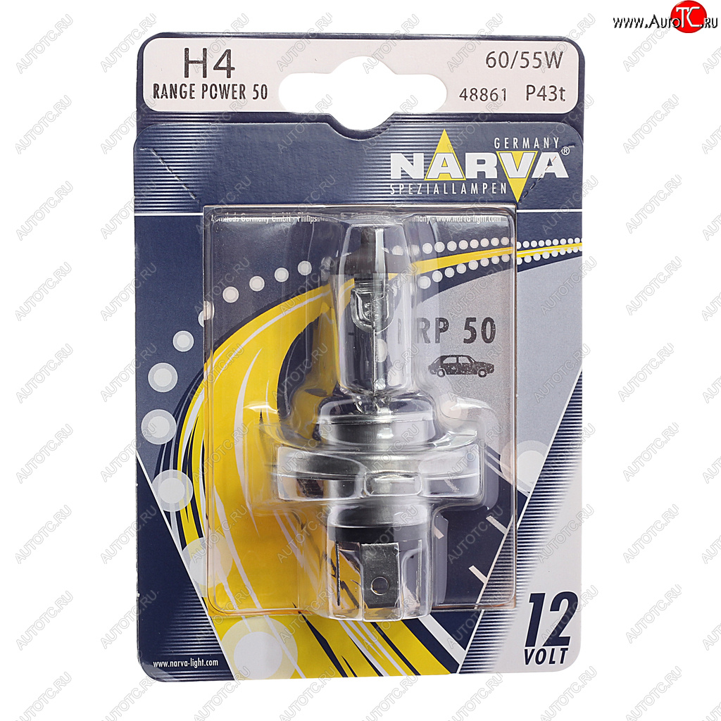 529 р. Лампа 12V H4 6055W P43t-38 +50% блистер (1шт.) Range Power 50+ NARVA NARVA 488614000  с доставкой в г. Пермь