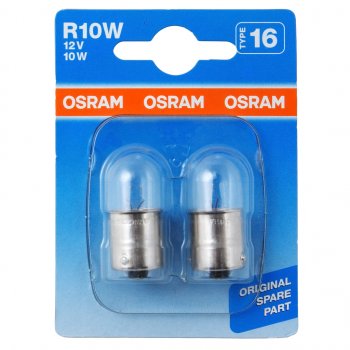 144 р. Лампа 12V R10W BA15s блистер (2шт.) OSRAM OSRAM 5008-02b  с доставкой в г. Пермь. Увеличить фотографию 1