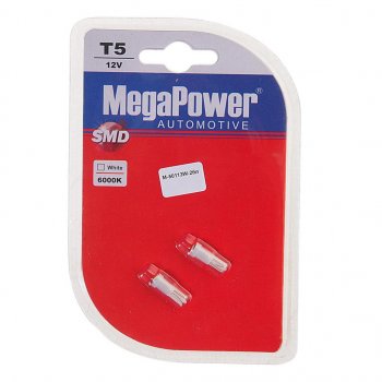 56 р. Лампа светодиодная 12V T5 W2x4.6d 6000K бесцокольная блистер (2шт.) MEGAPOWER MEGAPOWER-AUTOMOTIVE 50113w-2бл  с доставкой в г. Пермь. Увеличить фотографию 1