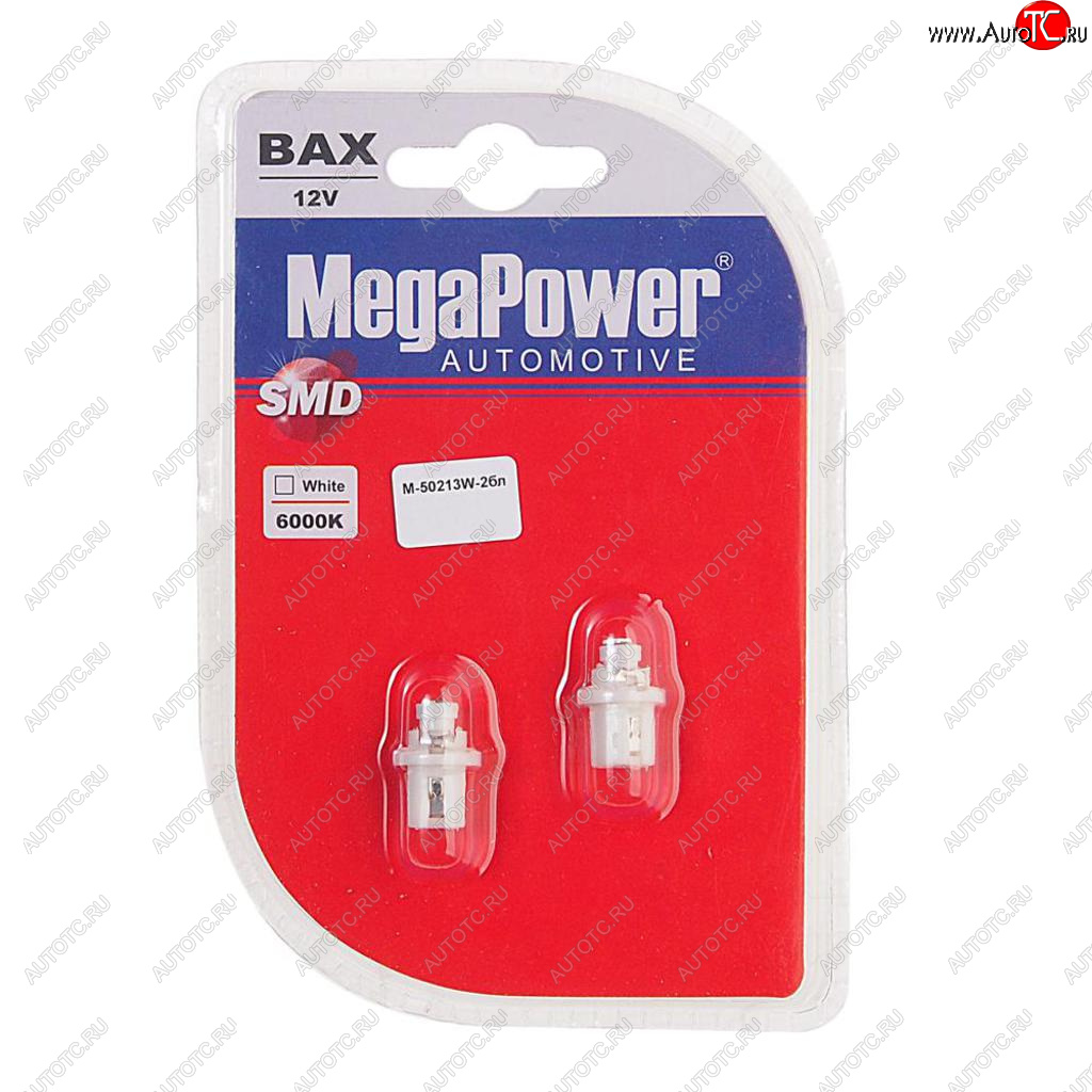 97 р. Лампа светодиодная 12V T5 W2x4.6d 6000K бесцокольная блистер (2шт.) MEGAPOWER MEGAPOWER-AUTOMOTIVE 50213w-2бл  с доставкой в г. Пермь