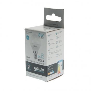 130 р. Лампа светодиодная E14 G45 8W (75W) 220V холодный GAUSS GAUSS 53128  с доставкой в г. Пермь. Увеличить фотографию 2