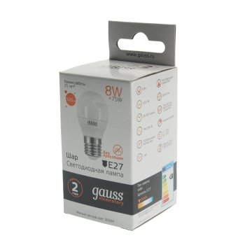 127 р. Лампа светодиодная E27 G45 8W (75W) 220V теплый GAUSS GAUSS 53218  с доставкой в г. Пермь. Увеличить фотографию 2
