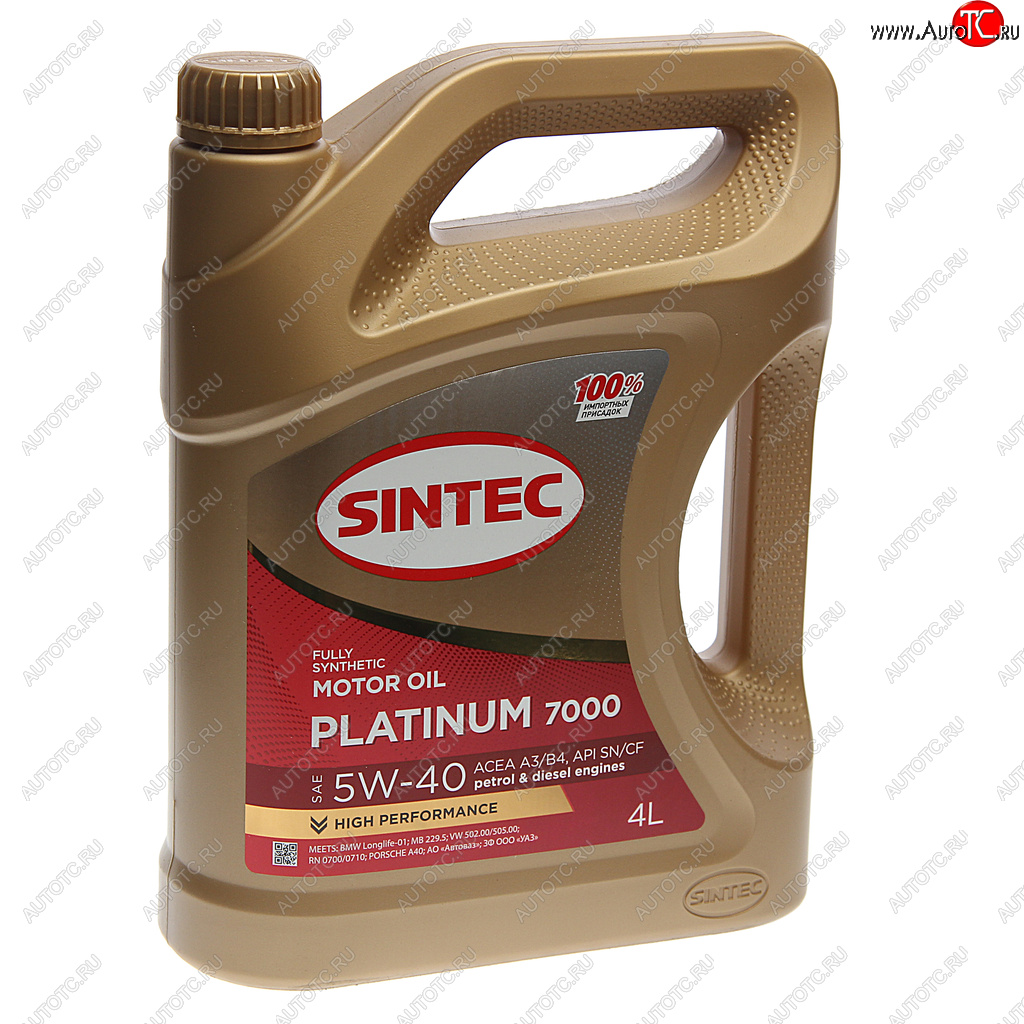 2 079 р. Масло моторное Platinum 7000 SNCFA3B4 5W40 синт.4л SINTEC SINTEC 600139  с доставкой в г. Пермь