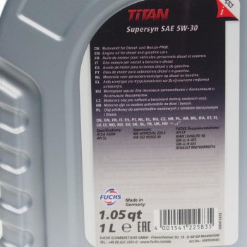 1 599 р. Масло моторное TITAN Supersyn 5W30 синт.1л FUCHS FUCHS 600930660  с доставкой в г. Пермь. Увеличить фотографию 2