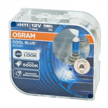 3 189 р. Лампа 12V H11 75W PGJ19-2 5500K бокс (2шт.) Cool Blue Boost OSRAM OSRAM 62211cbb-hcb  с доставкой в г. Пермь. Увеличить фотографию 1