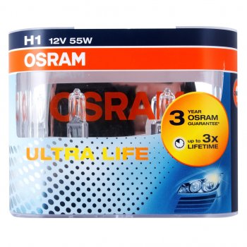 819 р. Лампа 12V H1 55W P14.5s бокс (2шт.) Ultra Life OSRAM OSRAM 64150ult-hcb  с доставкой в г. Пермь. Увеличить фотографию 1