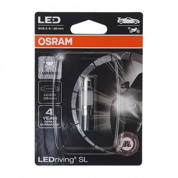 529 р. Лампа светодиодная 12V C5W SV8.5-8 36мм двухцокольная блистер (1шт.) OSRAM OSRAM 6418dwpбл  с доставкой в г. Пермь. Увеличить фотографию 1
