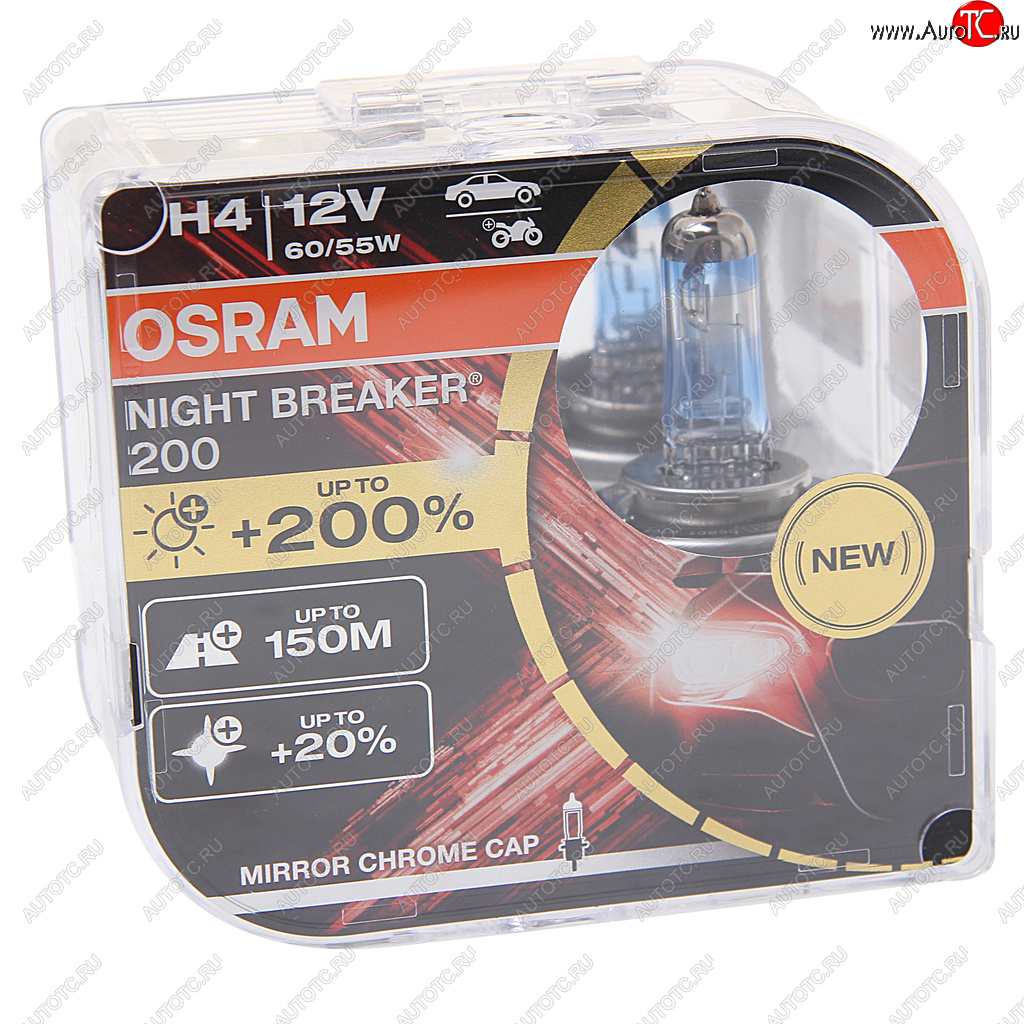 3 089 р. Лампа 12V H4 6055W P43t +200% 4050К бокс (2шт.) Night Breaker 200 OSRAM OSRAM 64193nb200(euro)  с доставкой в г. Пермь