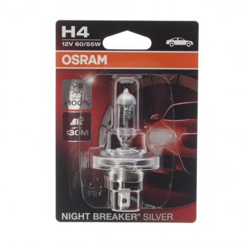 699 р. Лампа 12V H4 6055W P43t +100% блистер (1шт.) Night Breaker Silver OSRAM OSRAM 64193nbsбл  с доставкой в г. Пермь. Увеличить фотографию 1