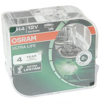 1 069 р. Лампа 12V H4 6055W P43t бокс (2шт.) Ultra Life OSRAM OSRAM 64193ult-hcb  с доставкой в г. Пермь. Увеличить фотографию 1
