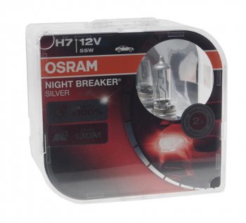 1 969 р. Лампа 12V H7 55W PX26d +100% бокс (2шт.) Night Breaker Silver OSRAM OSRAM 64210nbs2(euro)  с доставкой в г. Пермь. Увеличить фотографию 1