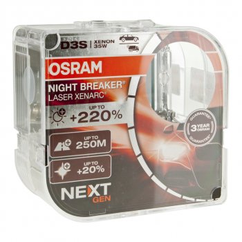 18 949 р. Лампа ксеноновая D3S 35W PK32d-5 +200% 4400K 42V евробокс (2шт.) Night Breaker Laser NextGen OSRAM OSRAM 66340xnn2(euro) OSRAM 66340xnn2(euro)  с доставкой в г. Пермь. Увеличить фотографию 1
