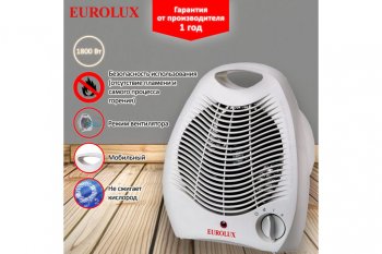 1 239 р. Тепловентилятор бытовой 2.00кВт (20кв.м) настольный белый EUROLUX EUROLUX 6728  с доставкой в г. Пермь. Увеличить фотографию 2