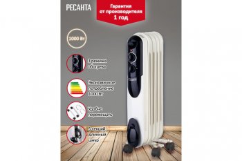4 099 р. Обогреватель радиатор масляный 1.00кВт (10кв.м) 5 секций белый РЕСАНТА РЕСАНТА 6732  с доставкой в г. Пермь. Увеличить фотографию 3