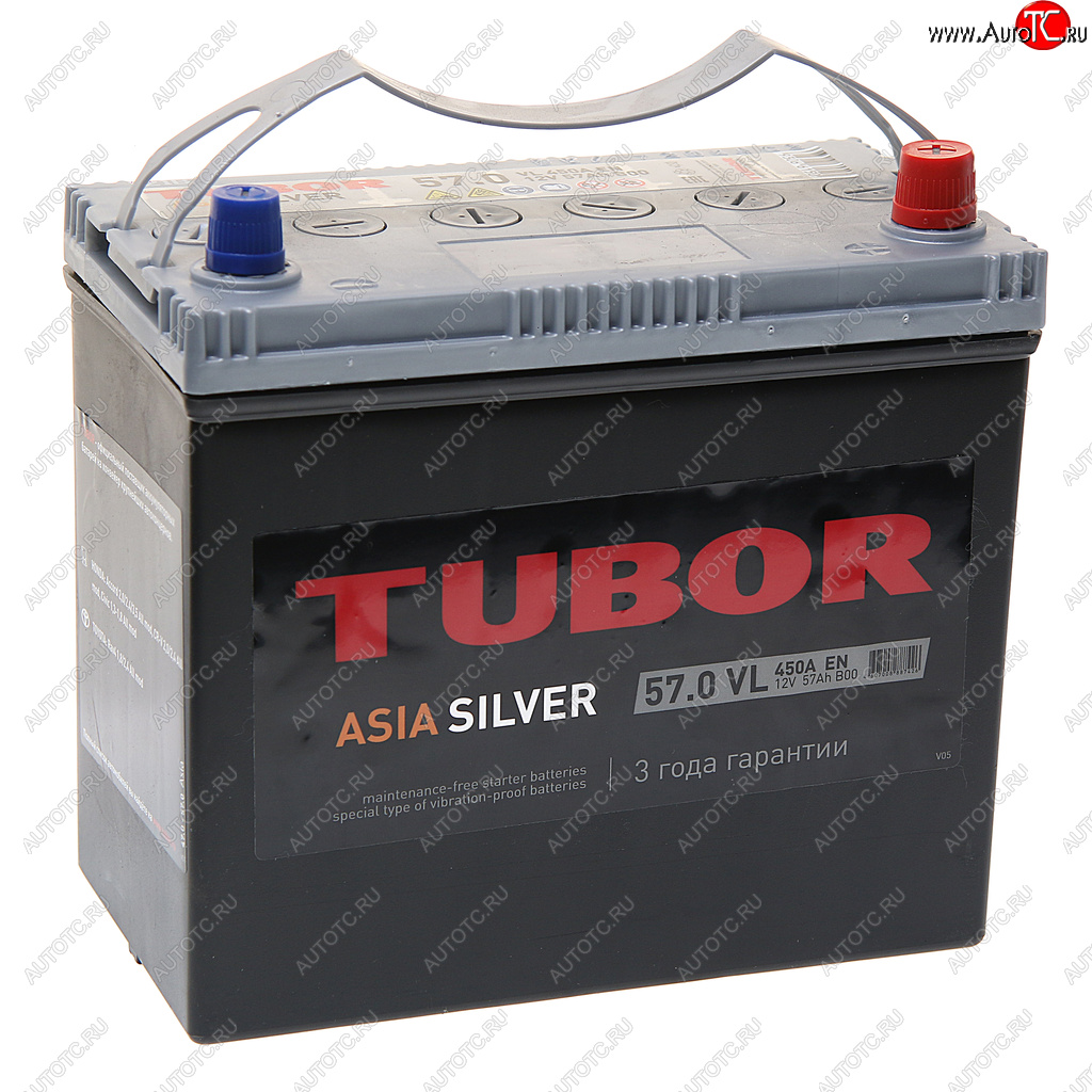 8 299 р. Аккумулятор TUBOR Asia Silver 57Ач обратная полярность TUBOR 6ст57(0) b24l  с доставкой в г. Пермь