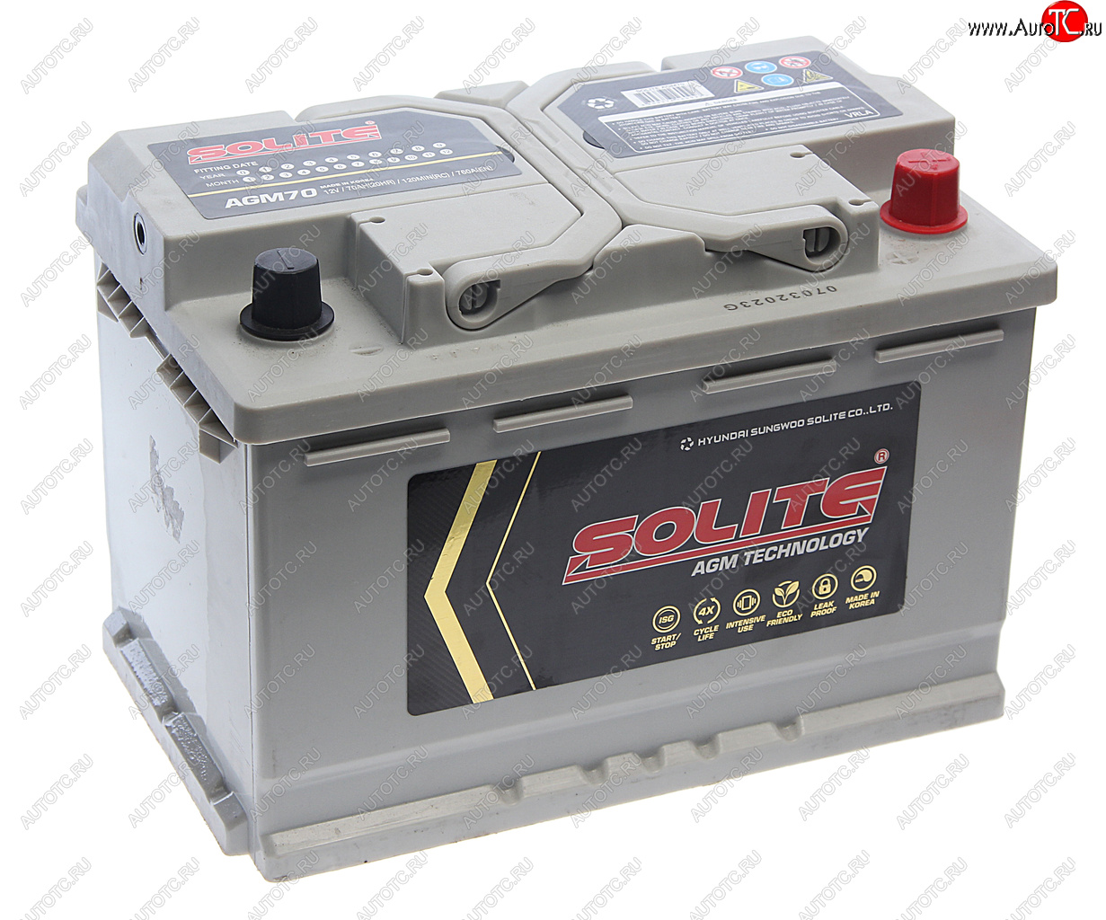 25 599 р. Аккумулятор SOLITE AGM 70Ач обратная полярность SOLITE 6ст70(0) agm70l  с доставкой в г. Пермь