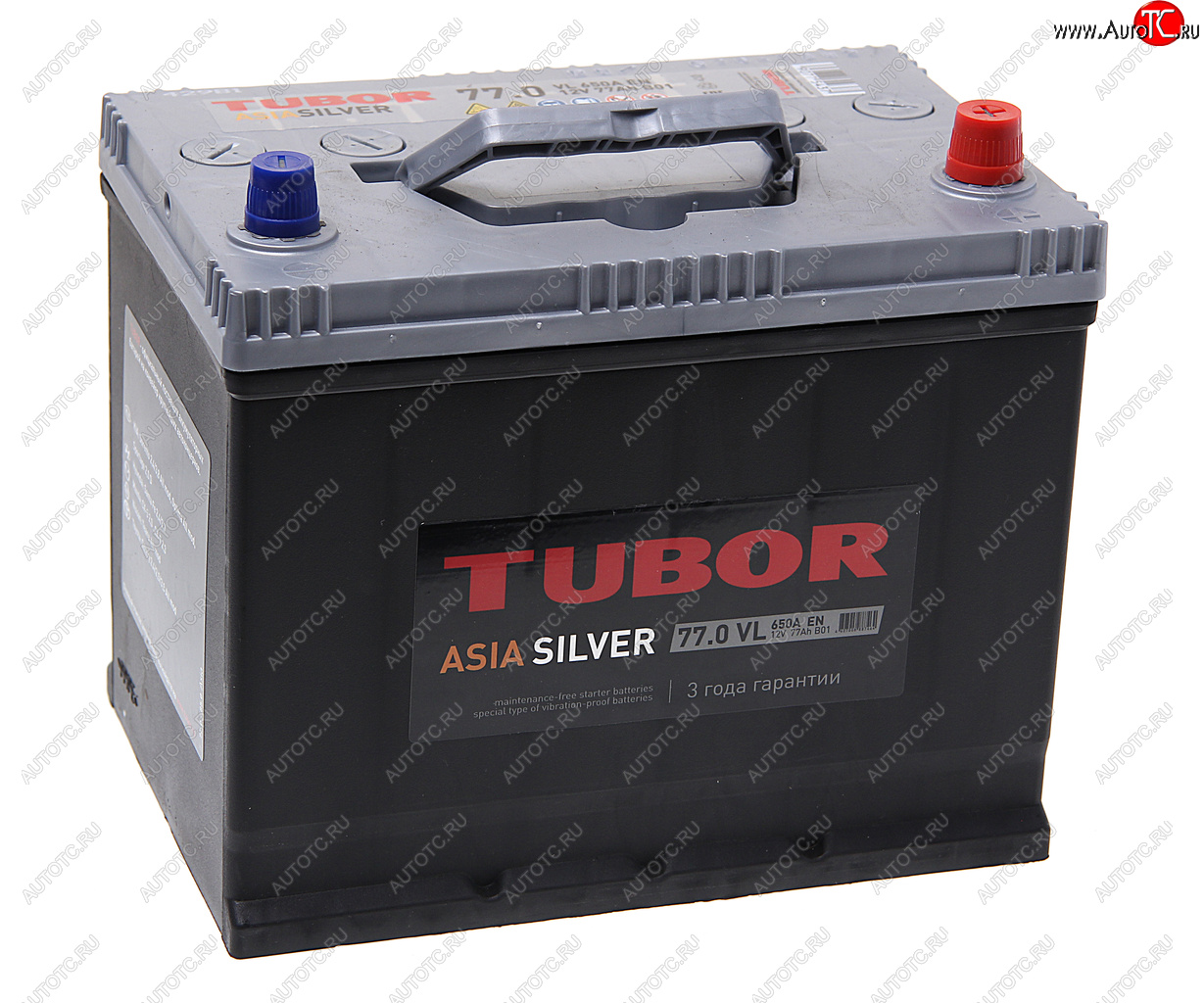 12 349 р. Аккумулятор TUBOR Asia Silver 77Ач обратная полярность TUBOR 6ст77(0) d26l  с доставкой в г. Пермь