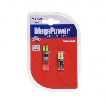 379 р. Лампа светодиодная 12V W5W T10 W2.1x9.5d 6000K 24 LED блистер (2шт.) MEGAPOWER MEGAPOWER-AUTOMOTIVE 70329w-2бл  с доставкой в г. Пермь. Увеличить фотографию 1