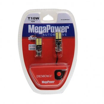 519 р. Лампа светодиодная 12V W5W T10 W2.1x9.5d 6000K 24 LED с тестером блистер (2шт.) MEGAPOWER MEGAPOWER-AUTOMOTIVE 70329w-2блт  с доставкой в г. Пермь. Увеличить фотографию 1