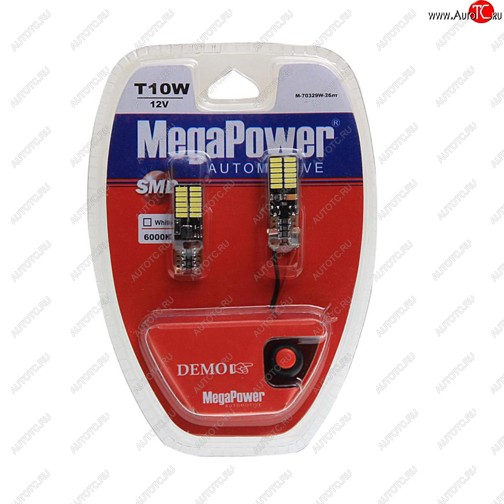 519 р. Лампа светодиодная 12V W5W T10 W2.1x9.5d 6000K 24 LED с тестером блистер (2шт.) MEGAPOWER MEGAPOWER-AUTOMOTIVE 70329w-2блт  с доставкой в г. Пермь