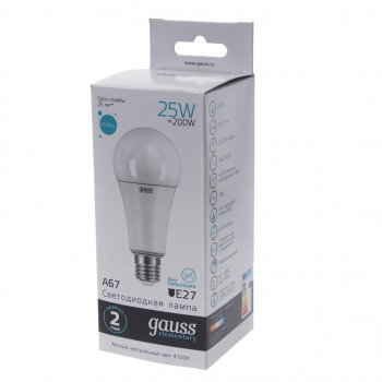 419 р. Лампа светодиодная E27 A67 25W (200W) 220V теплый GAUSS GAUSS 73225  с доставкой в г. Пермь. Увеличить фотографию 3