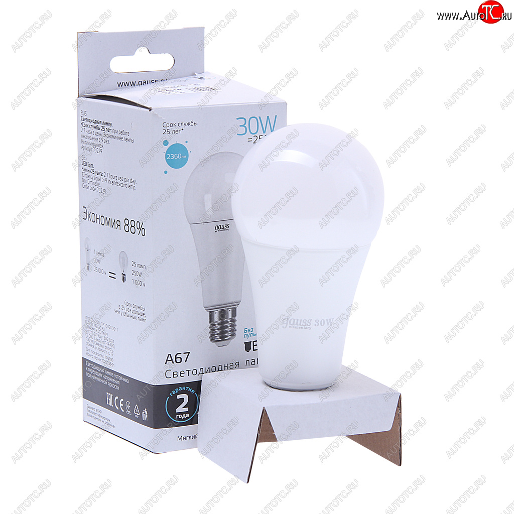 469 р. Лампа светодиодная E27 A67 30W (250W) 220V теплый GAUSS GAUSS 73229  с доставкой в г. Пермь