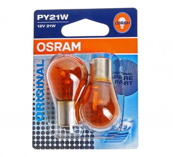 319 р. Лампа 12V PY21W BAU15s желтая блистер (2шт.) OSRAM OSRAM 7507-02b  с доставкой в г. Пермь. Увеличить фотографию 1
