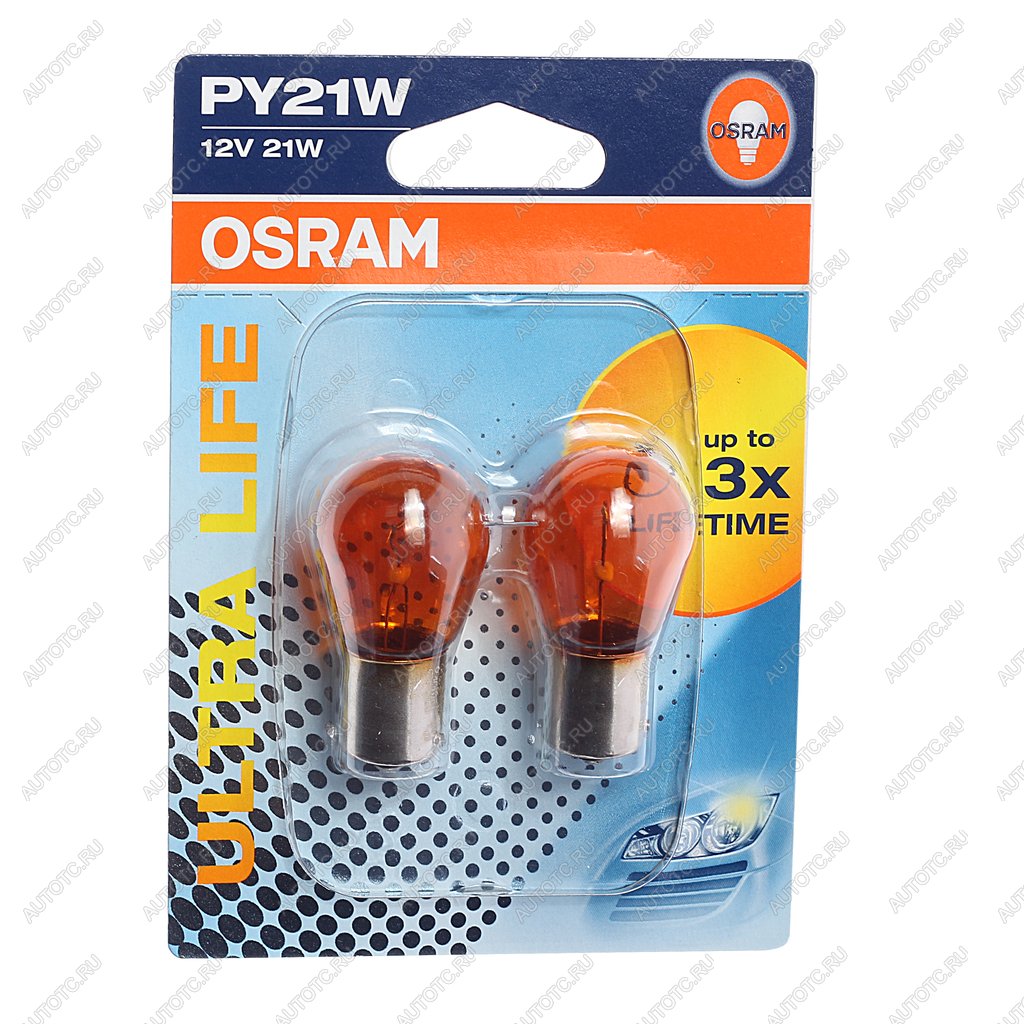 449 р. Лампа 12V PY21W BAU15s желтая блистер (2шт.) Ultra Life OSRAM OSRAM 7507ult-02b  с доставкой в г. Пермь
